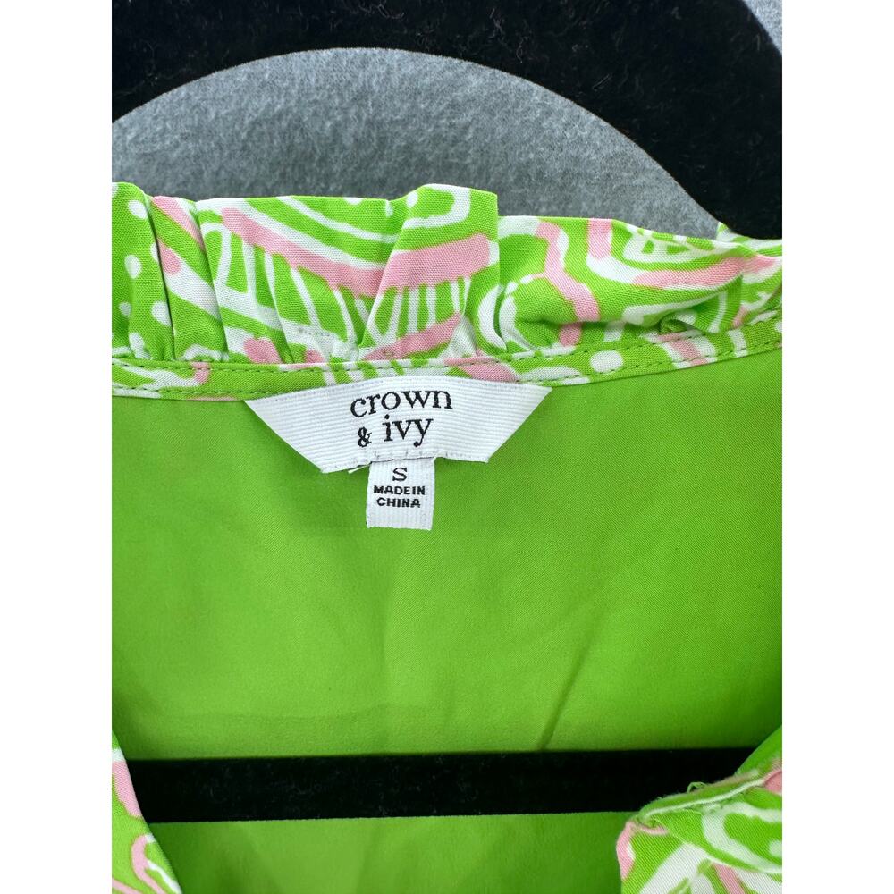 NWT Crown & Ivy Women sz S Pink Green V Neck Shift Dress Coastal Preppy Workwear - Picture 4 of 9